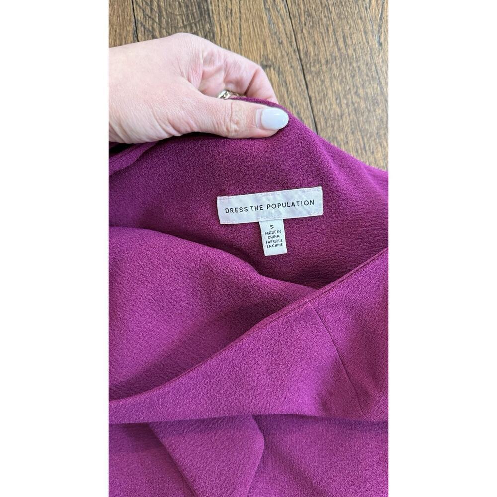 DRESS THE POPULATION Tiffany One-Shoulder Midi Dress In Dark Magenta Size Small - Picture 5 of 9